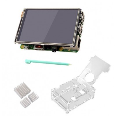 Compatible Raspberry Pi B 3.5" LCD Touch Screen + Case + 3 mounted heat sink