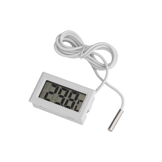 LCD Digital Thermometer W/Temperature Probe White